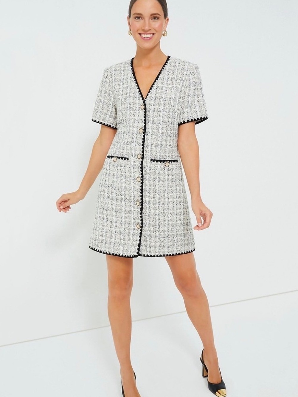 Pomander Place by Tuckernuck Josephine Tweed Mini Dress White Black XS